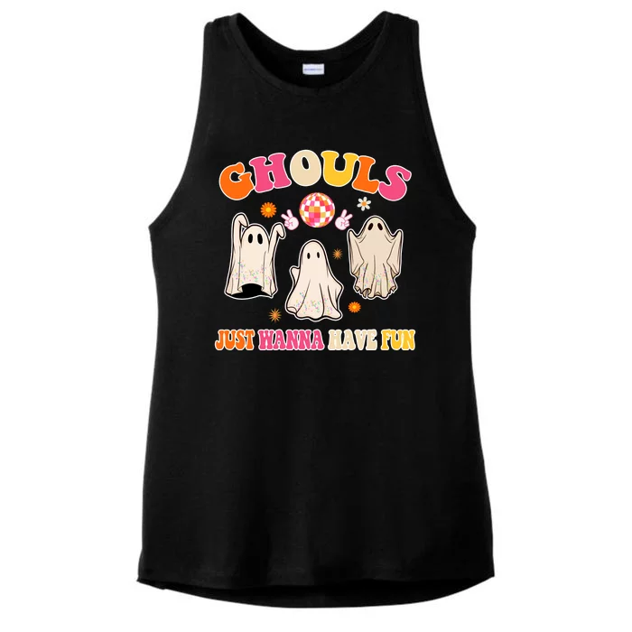 Ghouls Just Wanna Have Fun Halloween Groovy Ghost Ladies Tri-Blend Wicking Tank