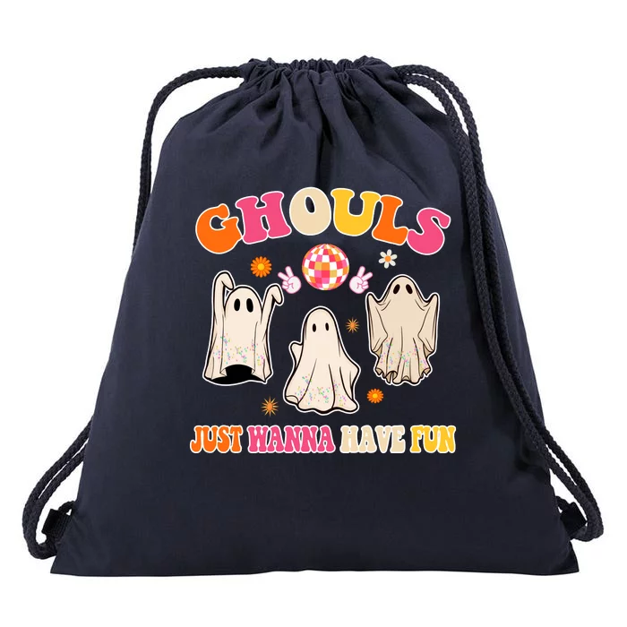 Ghouls Just Wanna Have Fun Halloween Groovy Ghost Drawstring Bag