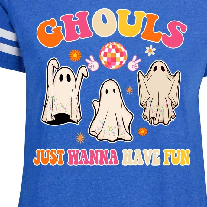 Ghouls Just Wanna Have Fun Halloween Groovy Ghost Enza Ladies Jersey Football T-Shirt