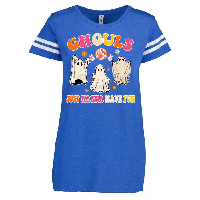 Ghouls Just Wanna Have Fun Halloween Groovy Ghost Enza Ladies Jersey Football T-Shirt