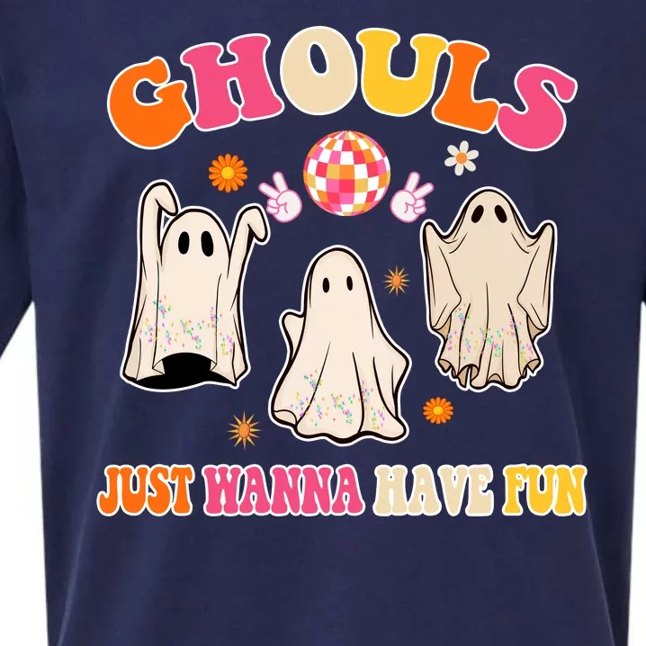 Ghouls Just Wanna Have Fun Halloween Groovy Ghost Sueded Cloud Jersey T-Shirt