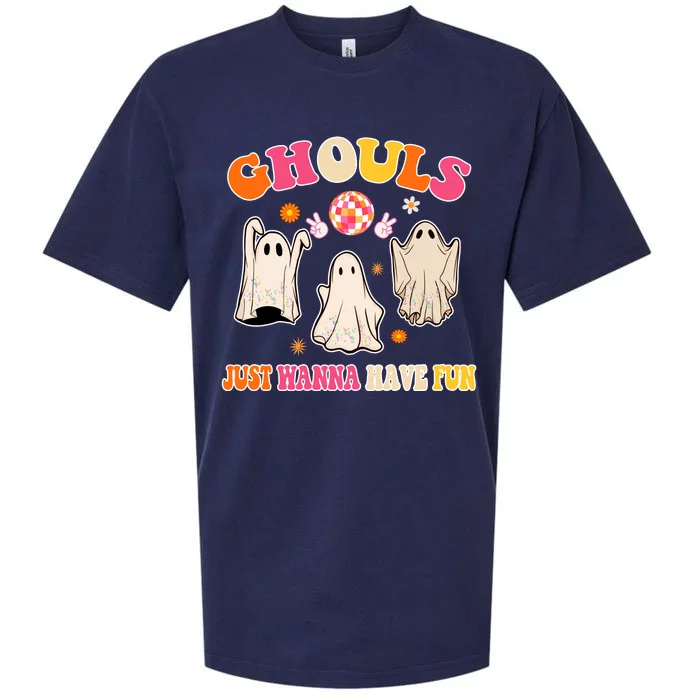 Ghouls Just Wanna Have Fun Halloween Groovy Ghost Sueded Cloud Jersey T-Shirt