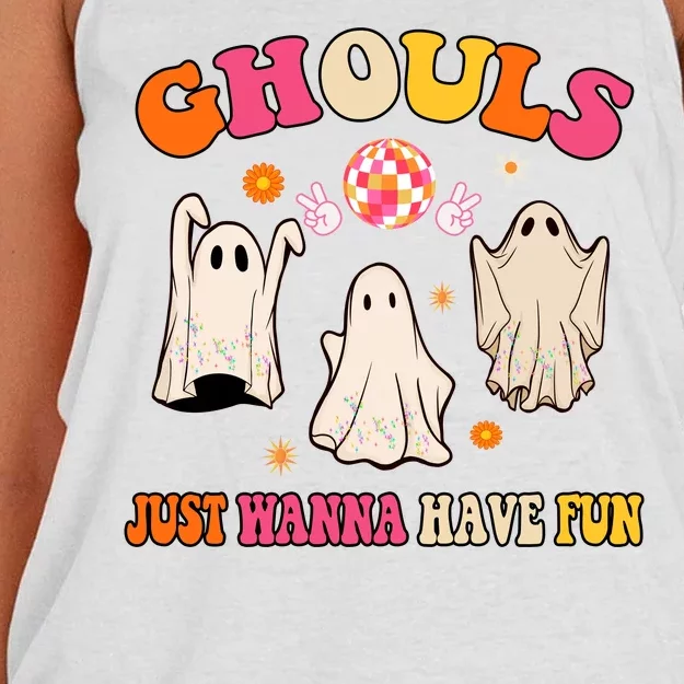 Ghouls Just Wanna Have Fun Halloween Groovy Ghost Women's Knotted Racerback Tank