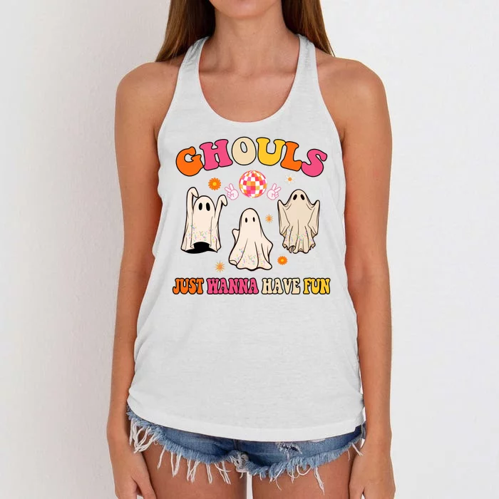 Ghouls Just Wanna Have Fun Halloween Groovy Ghost Women's Knotted Racerback Tank