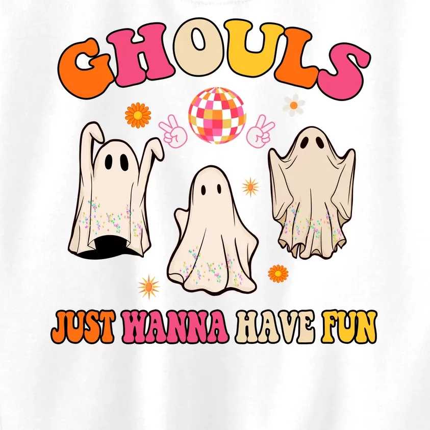 Ghouls Just Wanna Have Fun Halloween Groovy Ghost Kids Sweatshirt