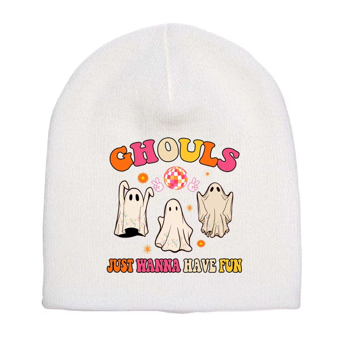 Ghouls Just Wanna Have Fun Halloween Groovy Ghost Short Acrylic Beanie