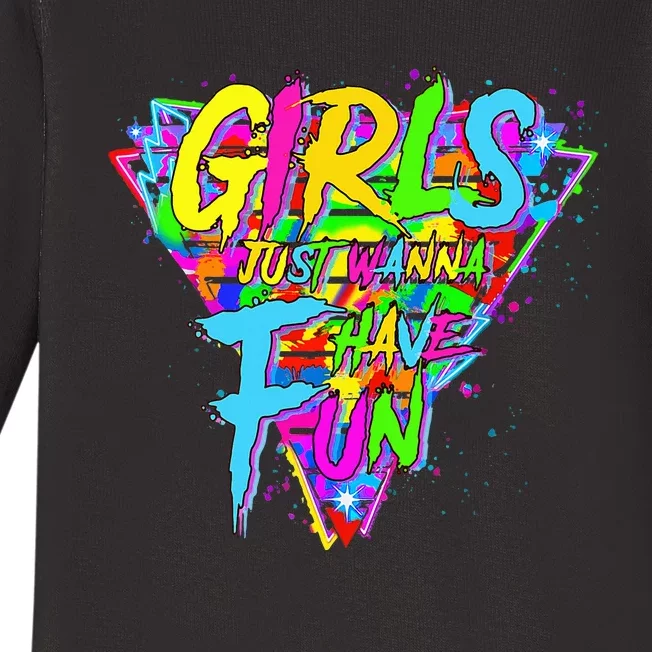 Girl Just Wanna Fun 80s 1980s Nostalgia Baby Long Sleeve Bodysuit