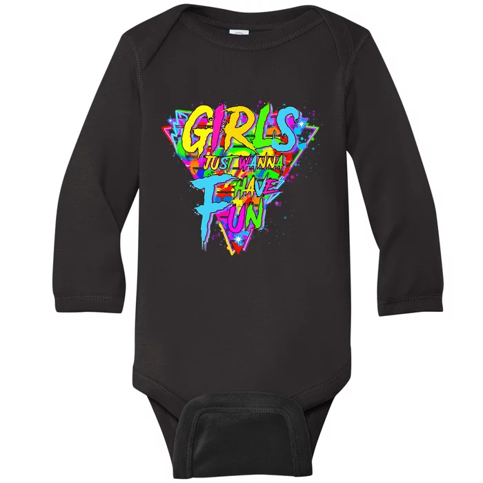 Girl Just Wanna Fun 80s 1980s Nostalgia Baby Long Sleeve Bodysuit