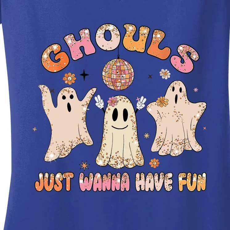 Ghouls Just Wanna Have Fun Halloween Ghost Costume Retro Meaningful Gift Women's V-Neck T-Shirt