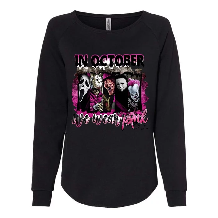 Ghostface Jason We Wear Pink In October Halloween Womens California Wash Sweatshirt