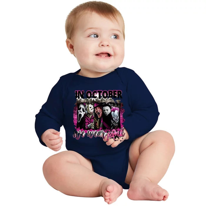 Ghostface Jason We Wear Pink In October Halloween Baby Long Sleeve Bodysuit