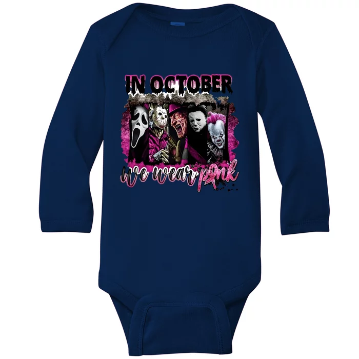 Ghostface Jason We Wear Pink In October Halloween Baby Long Sleeve Bodysuit