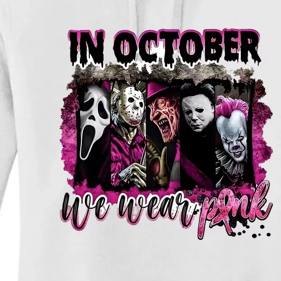 Ghostface Jason We Wear Pink In October Halloween Women's Pullover Hoodie