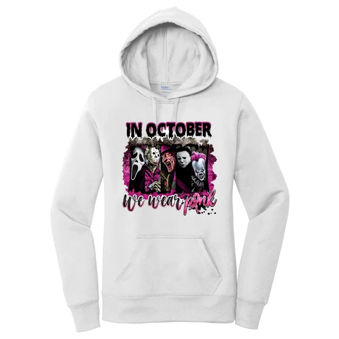 Ghostface Jason We Wear Pink In October Halloween Women's Pullover Hoodie