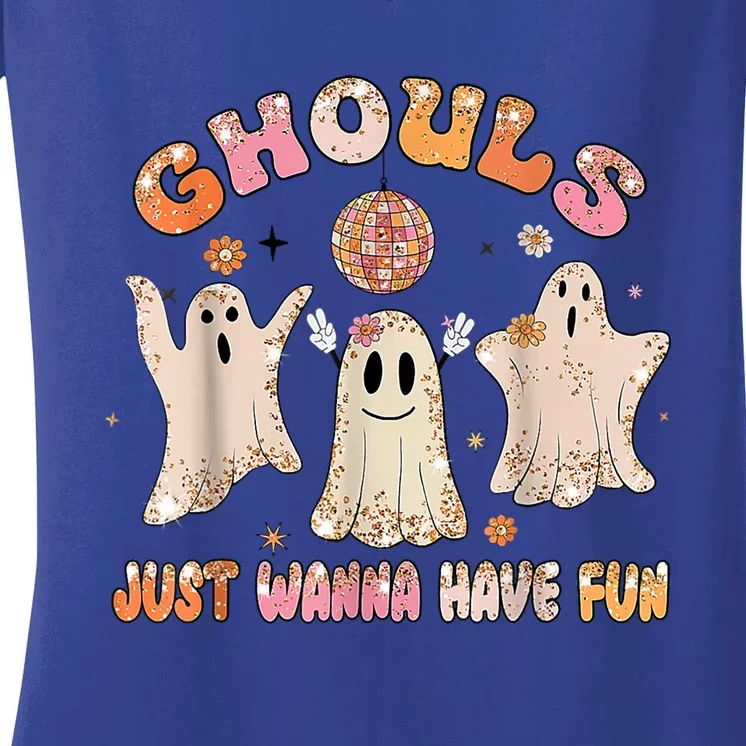 Ghouls Just Wanna Have Fun Halloween Ghost Costume Retro Gift Women's V-Neck T-Shirt