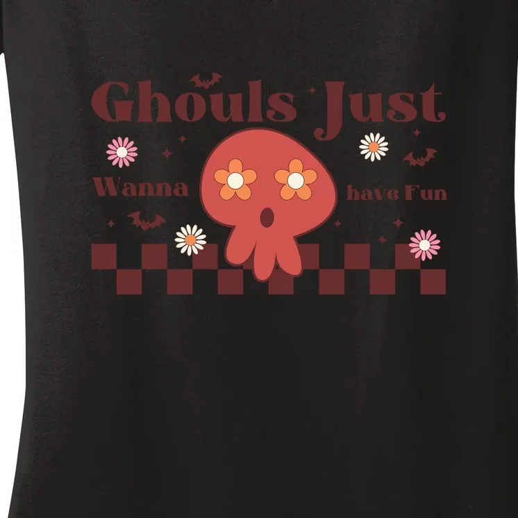 Ghouls Just Wanna Have Fun Retro Halloween Rainbow Ghost Gift Women's V-Neck T-Shirt