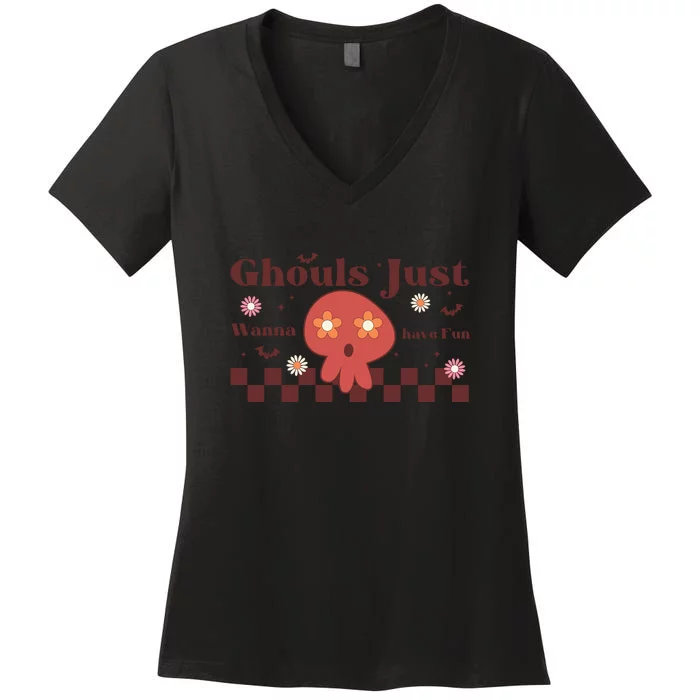 Ghouls Just Wanna Have Fun Retro Halloween Rainbow Ghost Gift Women's V-Neck T-Shirt