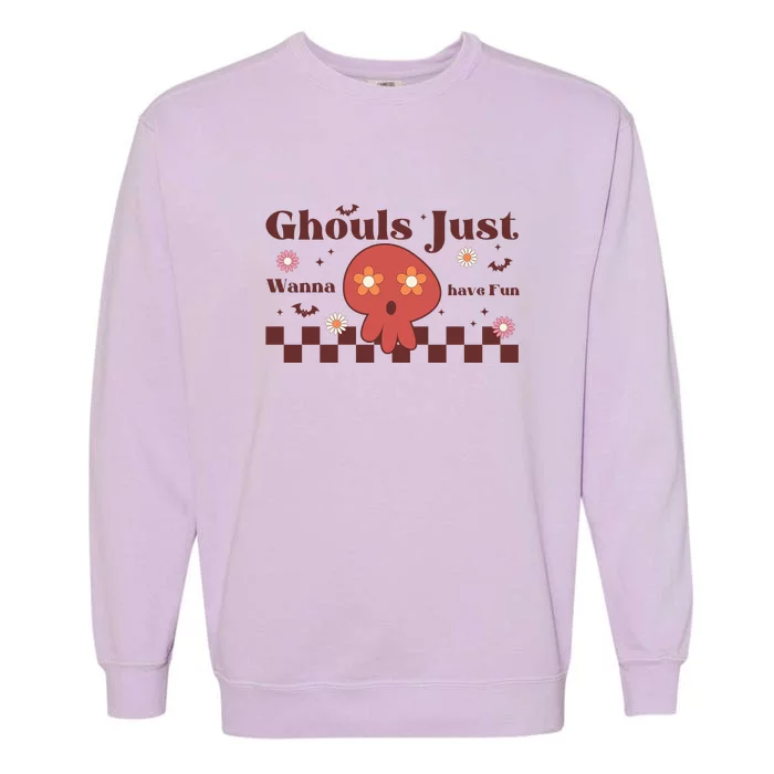 Ghouls Just Wanna Have Fun Retro Halloween Rainbow Ghost Gift Garment-Dyed Sweatshirt