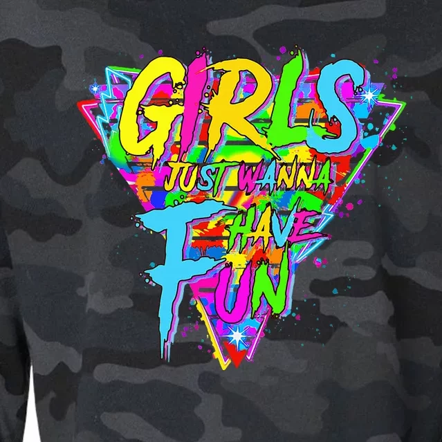 Girl Just Wanna Fun 80s 1980s Nostalgia Cropped Pullover Crew