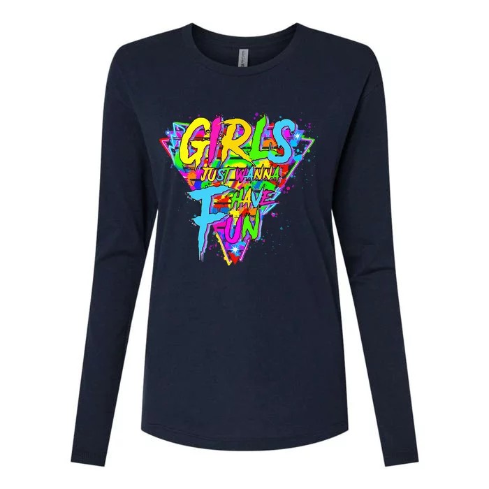 Girl Just Wanna Fun 80s 1980s Nostalgia Womens Cotton Relaxed Long Sleeve T-Shirt