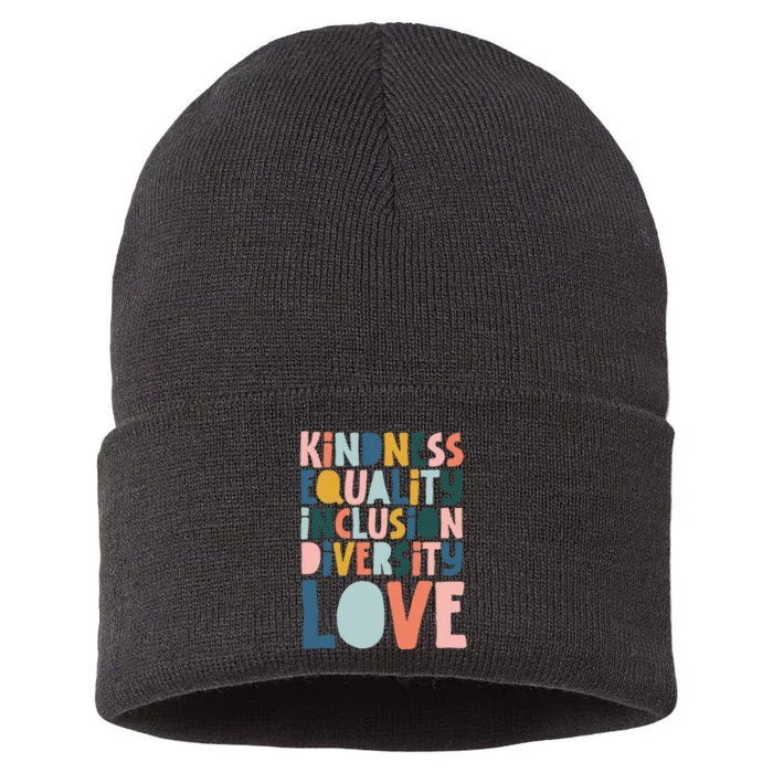 Groovy Kindness Equality Inclusion Diversity Love Teachers Sustainable Knit Beanie