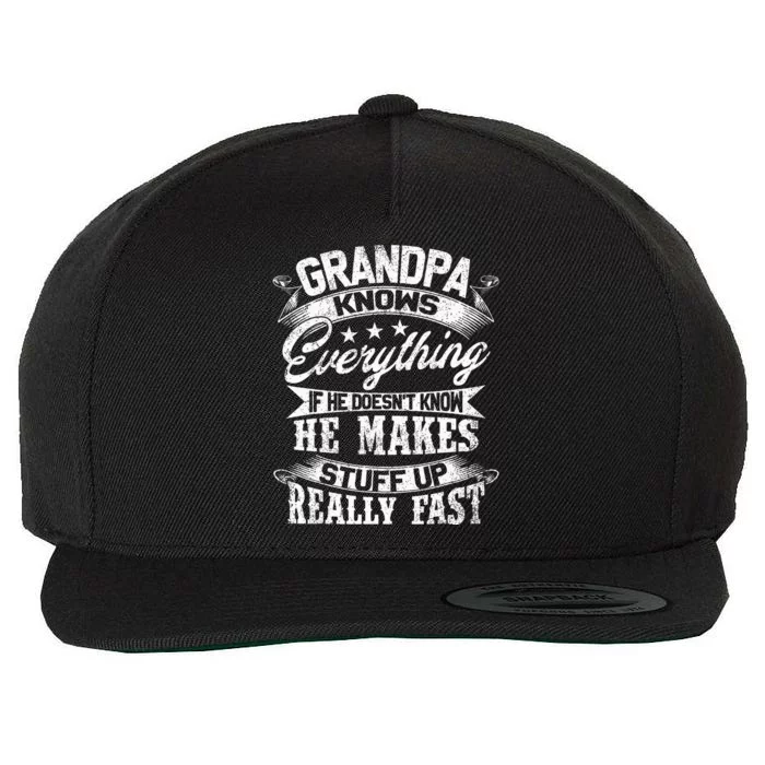 Grandpa Knows Everything Funny For Father's Day Wool Snapback Cap