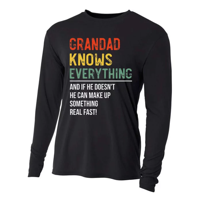 Grandad Knows Everything Fathers Day Grandad Cooling Performance Long Sleeve Crew