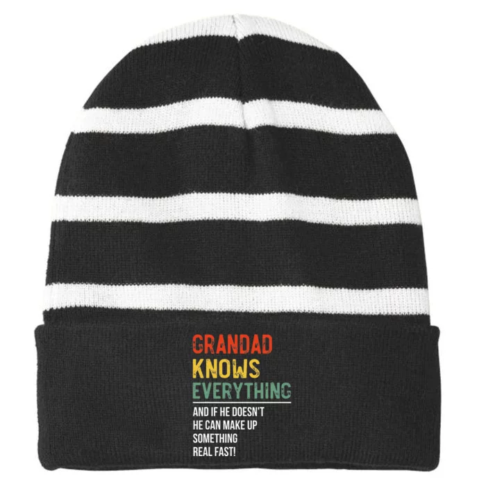 Grandad Knows Everything Fathers Day Grandad Striped Beanie with Solid Band