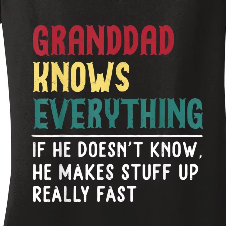 Granddad Know Everything Fathers Day Funny GIFT Granddad Women's V-Neck T-Shirt