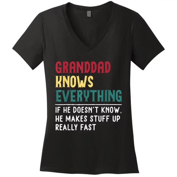 Granddad Know Everything Fathers Day Funny GIFT Granddad Women's V-Neck T-Shirt