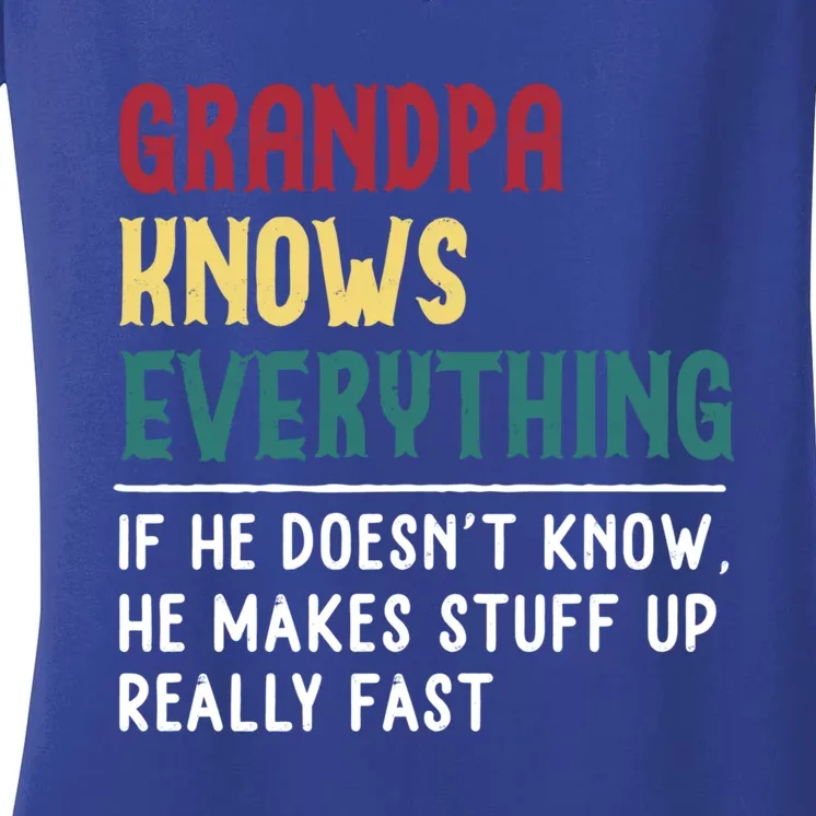 Grandpa Know Everything Fathers Day Gift For Funny Grandpa Gift Women's V-Neck T-Shirt