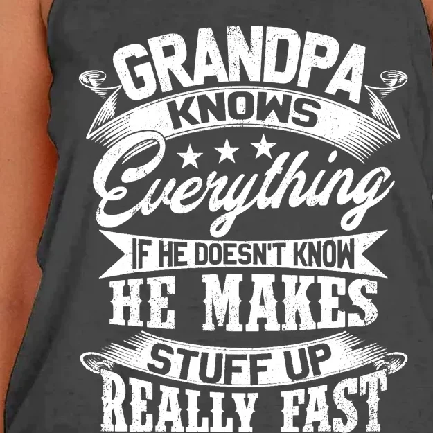 Grandpa Knows Everything Funny Gift For Father's Day Women's Knotted Racerback Tank