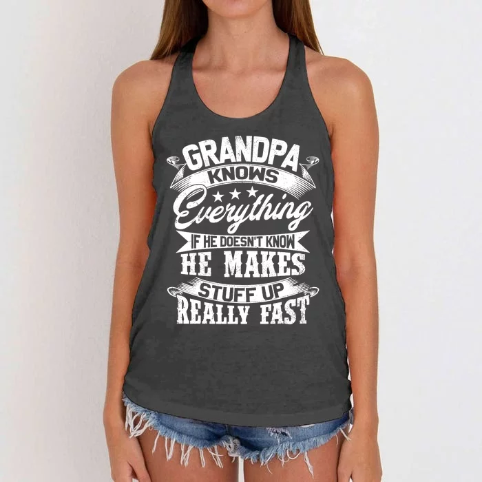 Grandpa Knows Everything Funny Gift For Father's Day Women's Knotted Racerback Tank