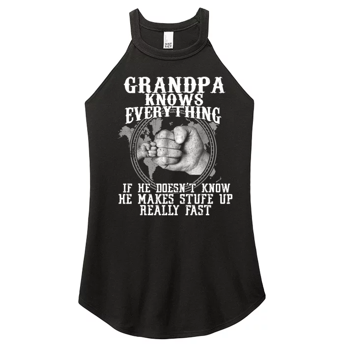 Grandpa Knows Everything If He Doesn’t Know Funny Father Day Women’s Perfect Tri Rocker Tank