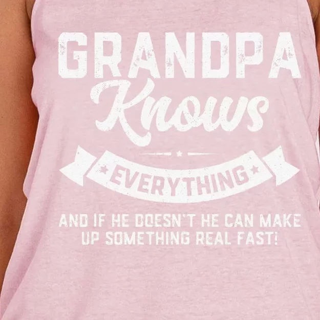 Grandpa Knows Everything 60th Gift Funny Fathers Day Women's Knotted Racerback Tank