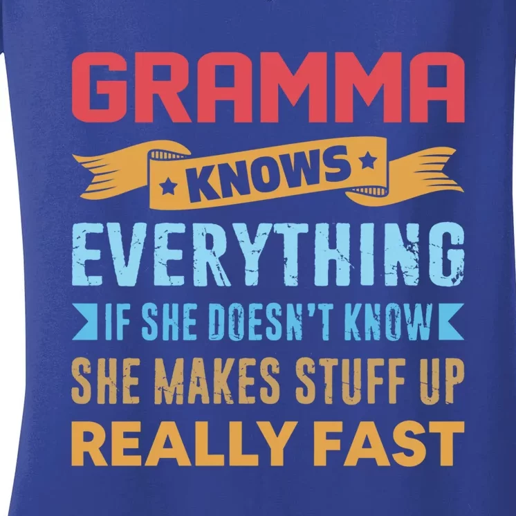 Gramma Knows Everything Mom Grandma Grand Mothers Day Meaningful Gift Women's V-Neck T-Shirt