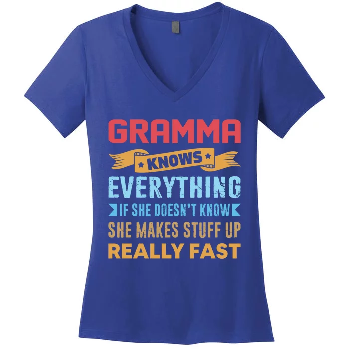 Gramma Knows Everything Mom Grandma Grand Mothers Day Meaningful Gift Women's V-Neck T-Shirt