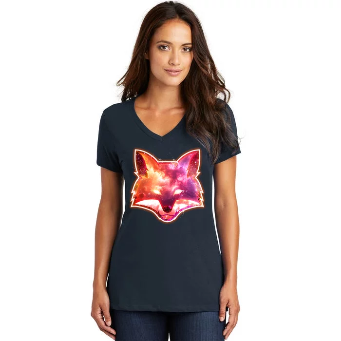 Galaxy Kitsune Fox Women's V-Neck T-Shirt