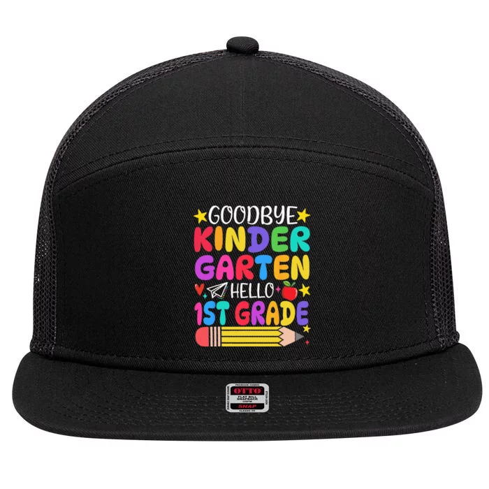 Goodbye Kindergarten Hello First Grade Graduation First Day 7 Panel Mesh Trucker Snapback Hat