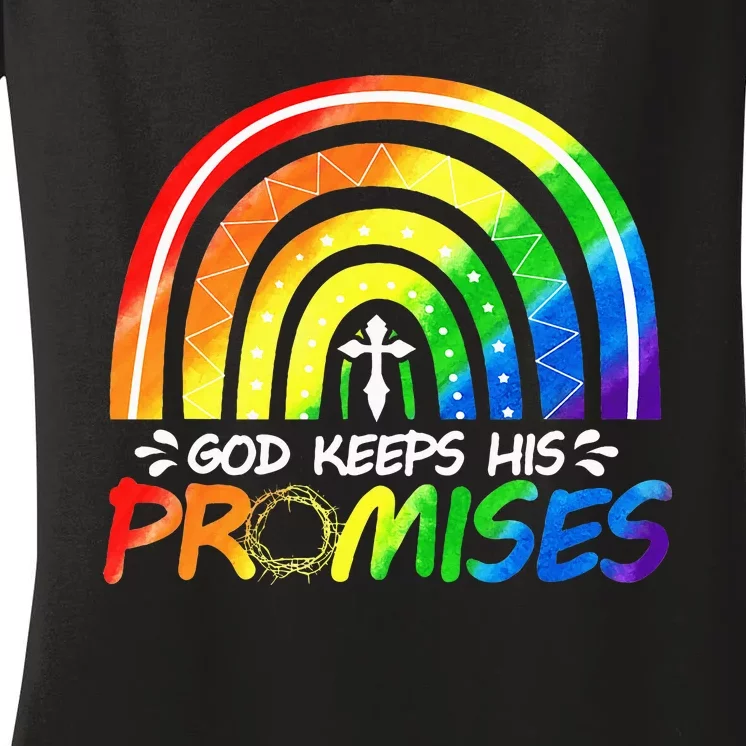 God Keeps His Promise Rainbow Christian Bible Noah Women's V-Neck T-Shirt