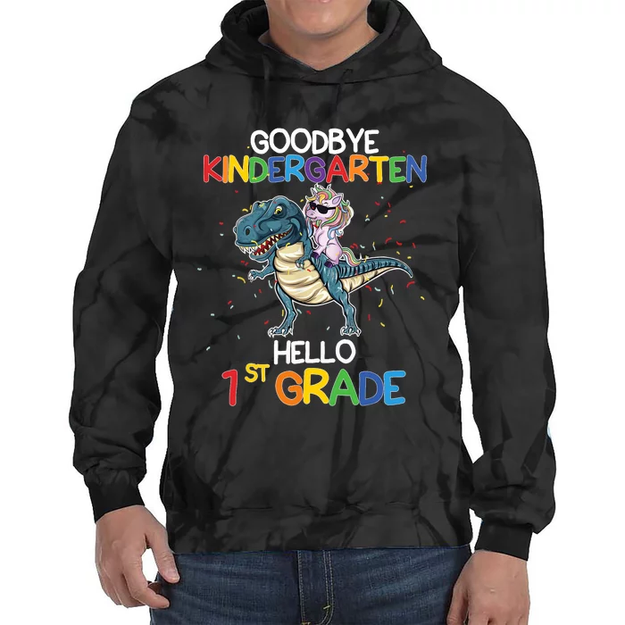 Goodbye Kindergarten Hello 1st Grade Graduation T Rex Boy Tie Dye Hoodie