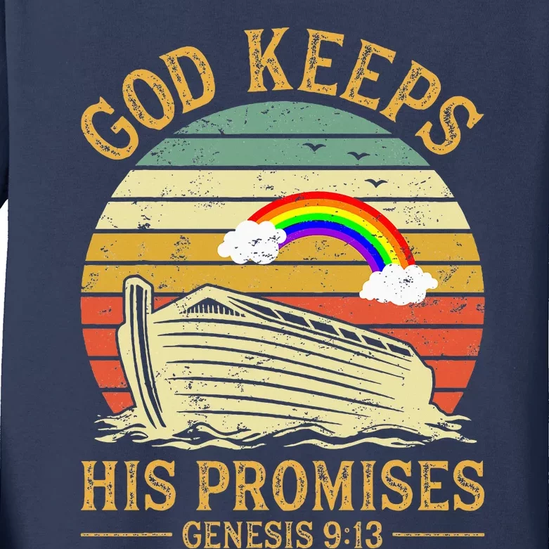 God Keeps His Promises Rainbow Noah Ark Jesus Christian Kids Long Sleeve Shirt