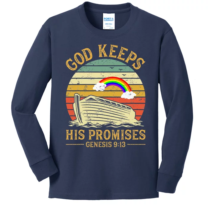 God Keeps His Promises Rainbow Noah Ark Jesus Christian Kids Long Sleeve Shirt