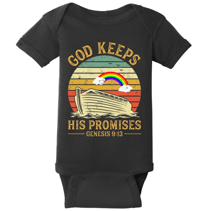 God Keeps His Promises Rainbow Noah Ark Jesus Christian Baby Bodysuit