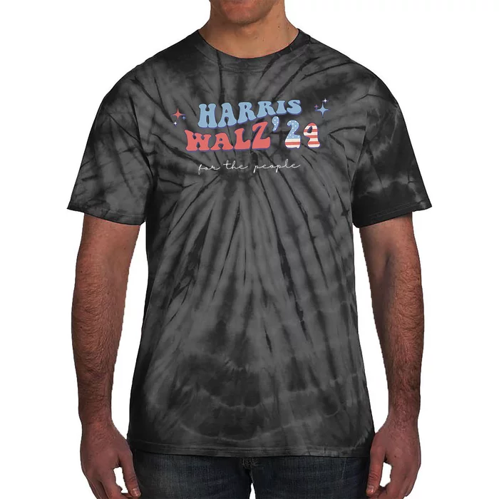 Groovy Kamala Harris Tim Walz Waltz Vote Blue Tie-Dye T-Shirt