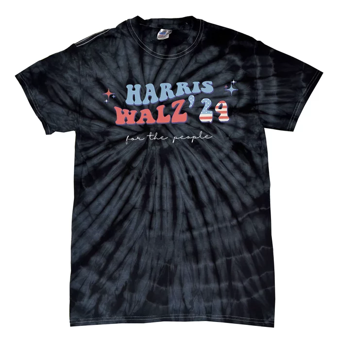 Groovy Kamala Harris Tim Walz Waltz Vote Blue Tie-Dye T-Shirt