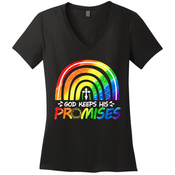 God Keeps His Promise Rainbow Christian Bible Noah Women's V-Neck T-Shirt