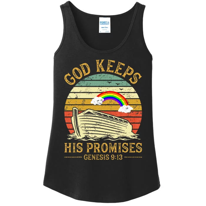 God Keeps His Promises Rainbow Noah Ark Jesus Christian Ladies Essential Tank