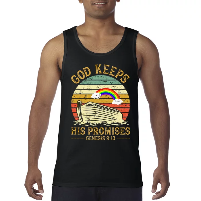 God Keeps His Promises Rainbow Noah Ark Jesus Christian Tank Top