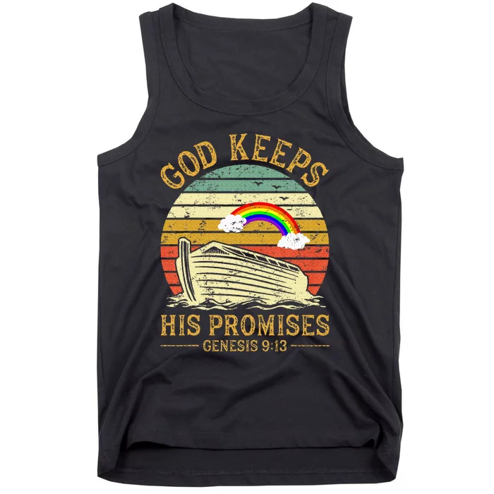 God Keeps His Promises Rainbow Noah Ark Jesus Christian Tank Top